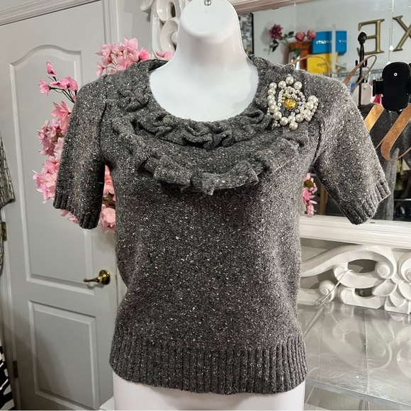 SONIA by Sonia Rykiel Gray Wool & Mohair Knit Top - Small P (Excellent Cond) - Picture 3 of 11